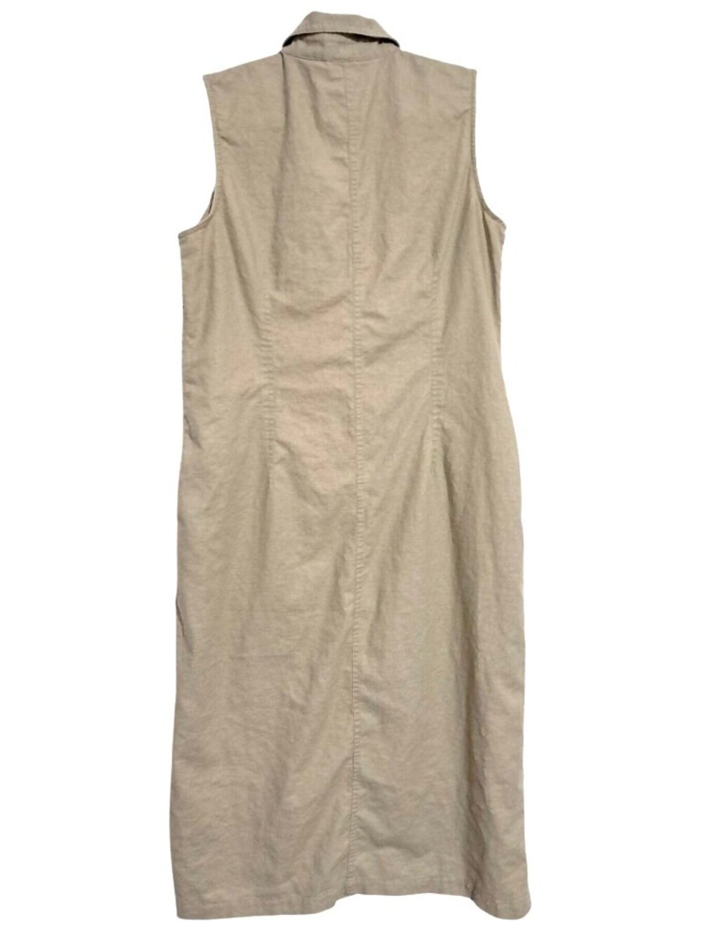 Vintage Bill Blass Jeans Jumper Dress Womens M Linen Blend Beige Sleeveless Butt - Picture 2 of 3